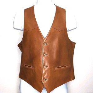 Vtg Remy Leather Fashions Leather Vest Mens 42 Cognac Brown Western‎ USA